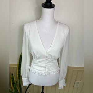E.ssue White Blouse Small Bridal Brunch Ruffle Top Balletcore Coquette